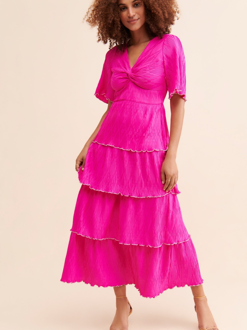 SAYLOR Hot Pink Tiered Twist-Front Maxi Dress